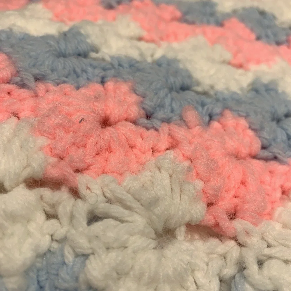 Handmade Crochet  Blanket Throw Pink Blue Baby Colors 50x48 ‎ Afghan